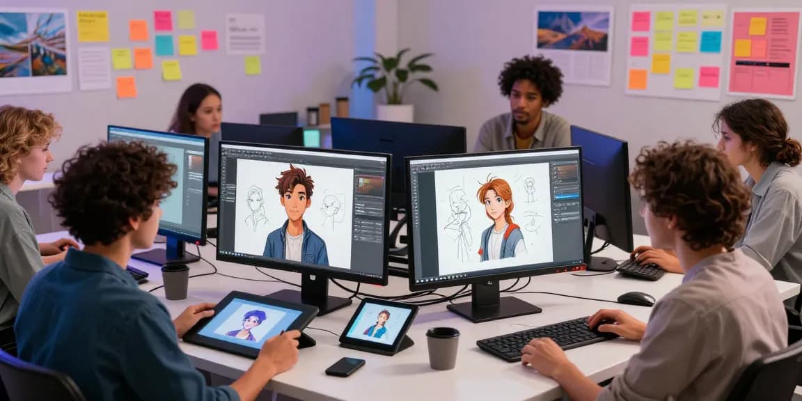 Creative workspace designing nsfw character ai avatars with advanced tech tools and team collaboration.