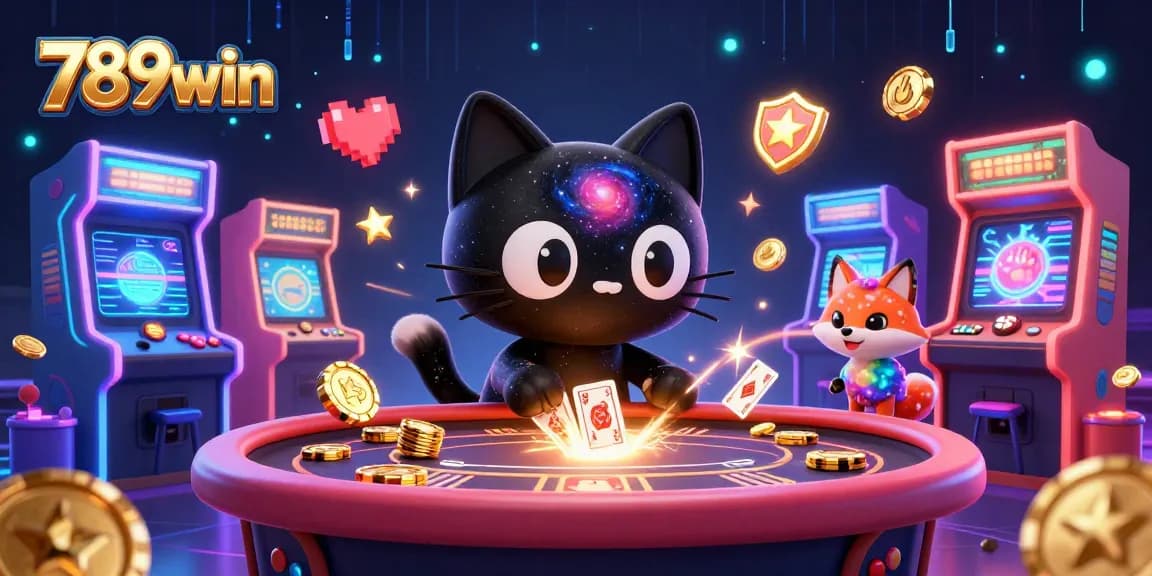 Engage with 789win's thrilling casino gaming atmosphere featuring a cosmic cat and fox duo.