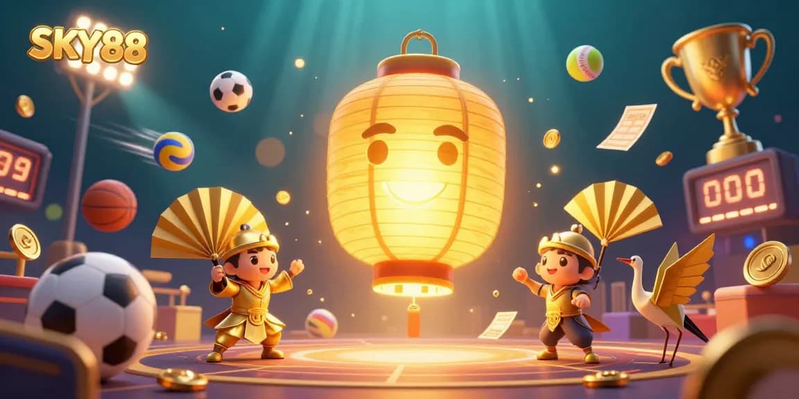 Engage in thrilling gameplay at SKY88 casino with vibrant 3D illustration filled with sports action and excitement.