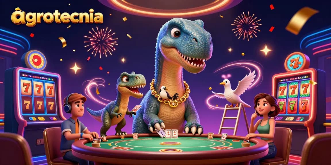 Engage in thrilling slot experiences with agrotecnia at the vibrant casino illustrated scene.