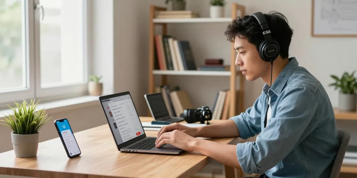 Engaging workspace showcasing the use of teiegramin.com for modern communication in a home office.