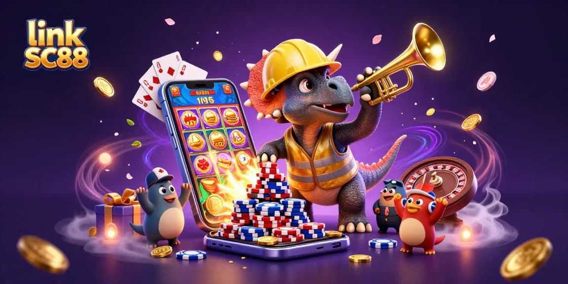 Spin the reels at link SC88 with thrilling 3D triceratops and casino elements in vibrant celebration.