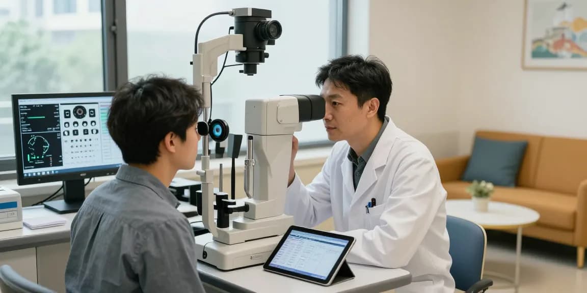 SNU Eye Clinic ophthalmologist examining a patient with advanced equipment, reflecting personalized eye care.