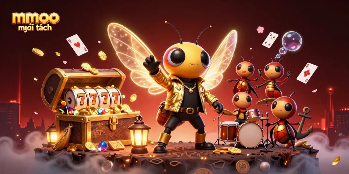 Experience the excitement of mmoo mới nhất through a vibrant 3D casino scene featuring engaging characters and dynamic gaming elements.