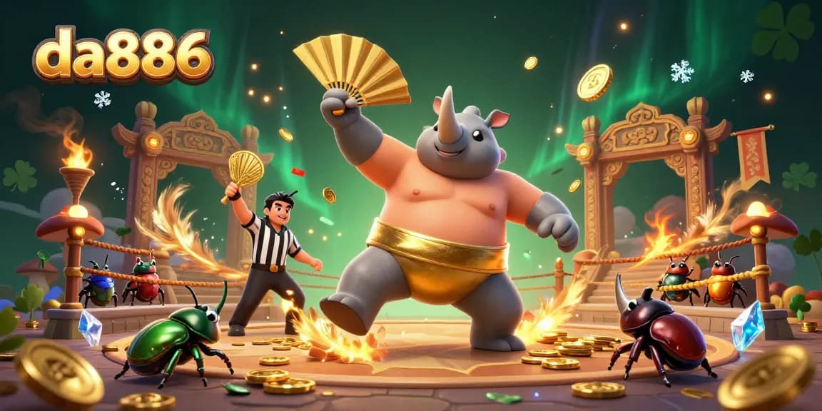 Engage with da886 as the sumo champion beetle stomps and coins scatter in a vibrant casino scene.