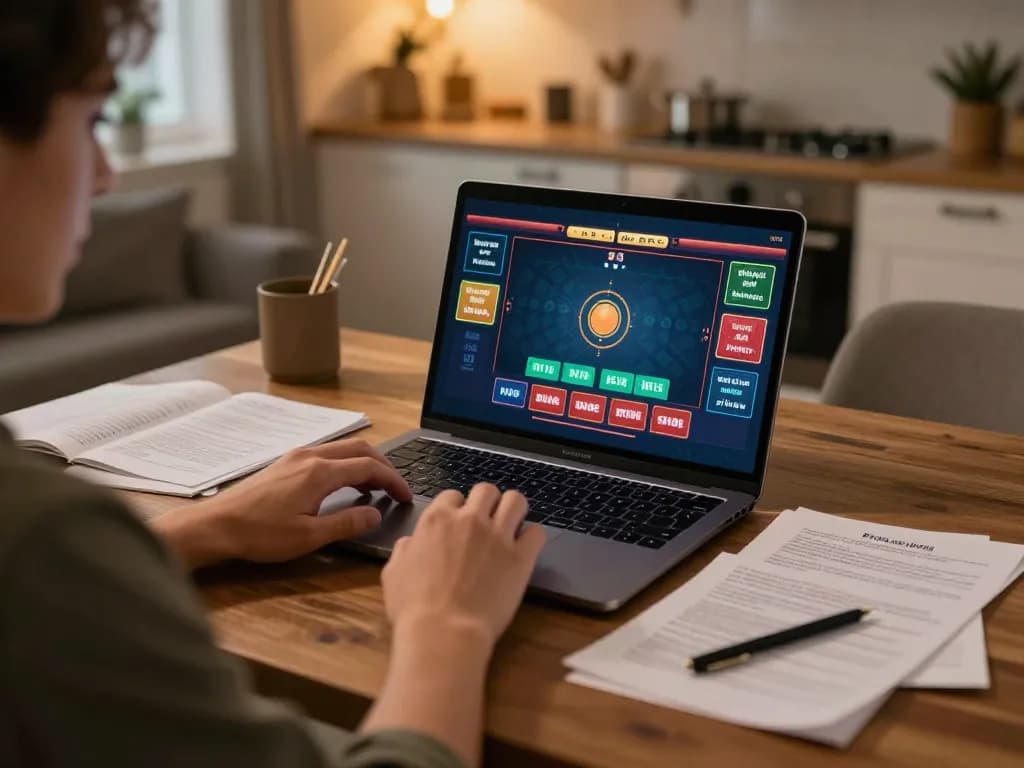 Player analyzing gambling strategies on mm88 site from a cozy home setup, engaging with live dealer games.
