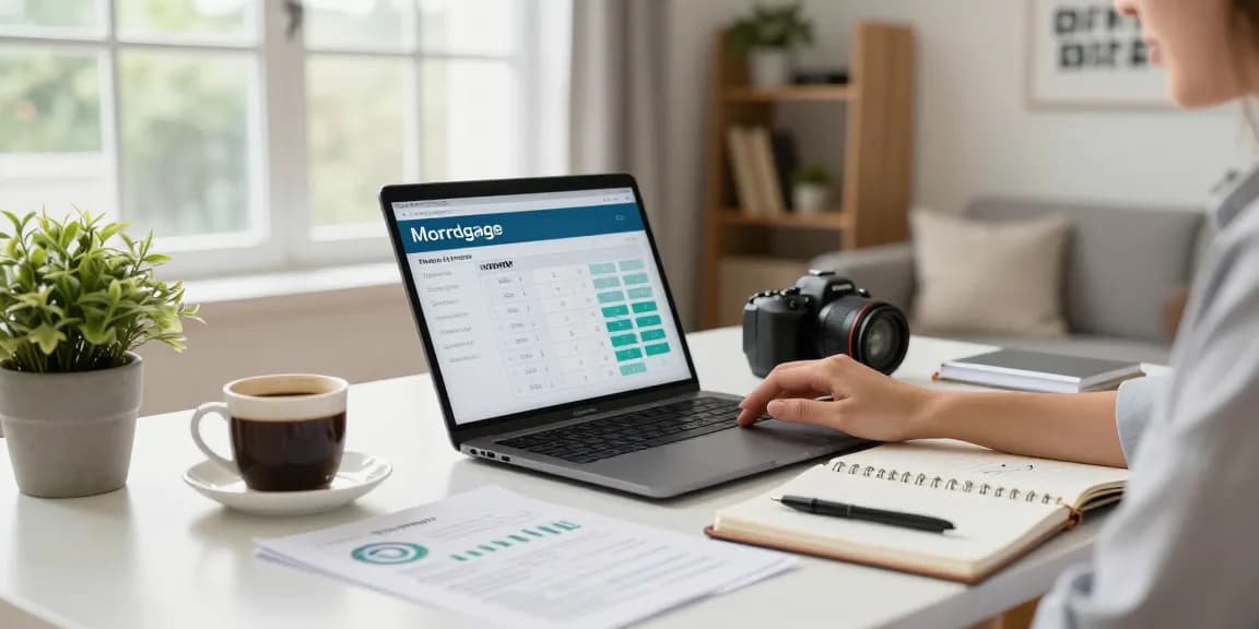 Using the simulador hipoteca on a laptop in a cozy home office environment for clear financial planning.