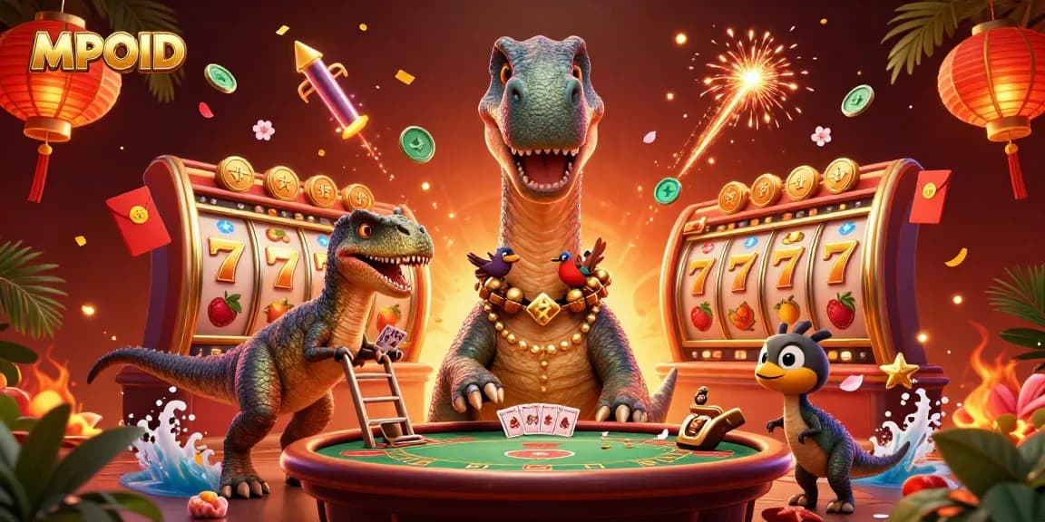 MPOID offers an exhilarating gaming experience with vibrant scenes of slot action and fun characters.