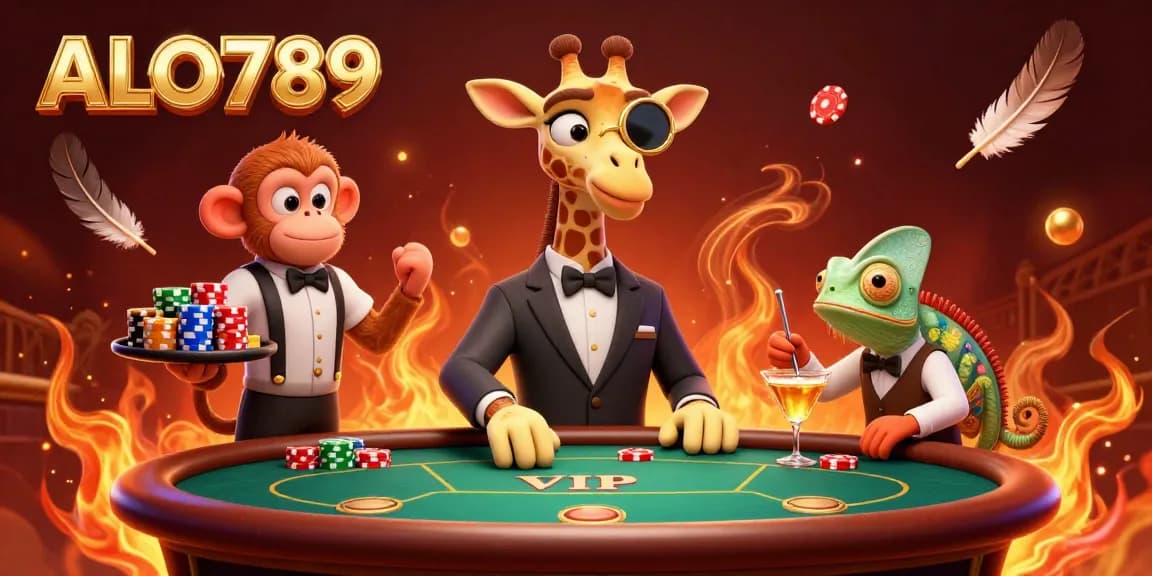 Join the excitement at ALO789 with a lively 3D illustration of live cockfighting action and casino elements.