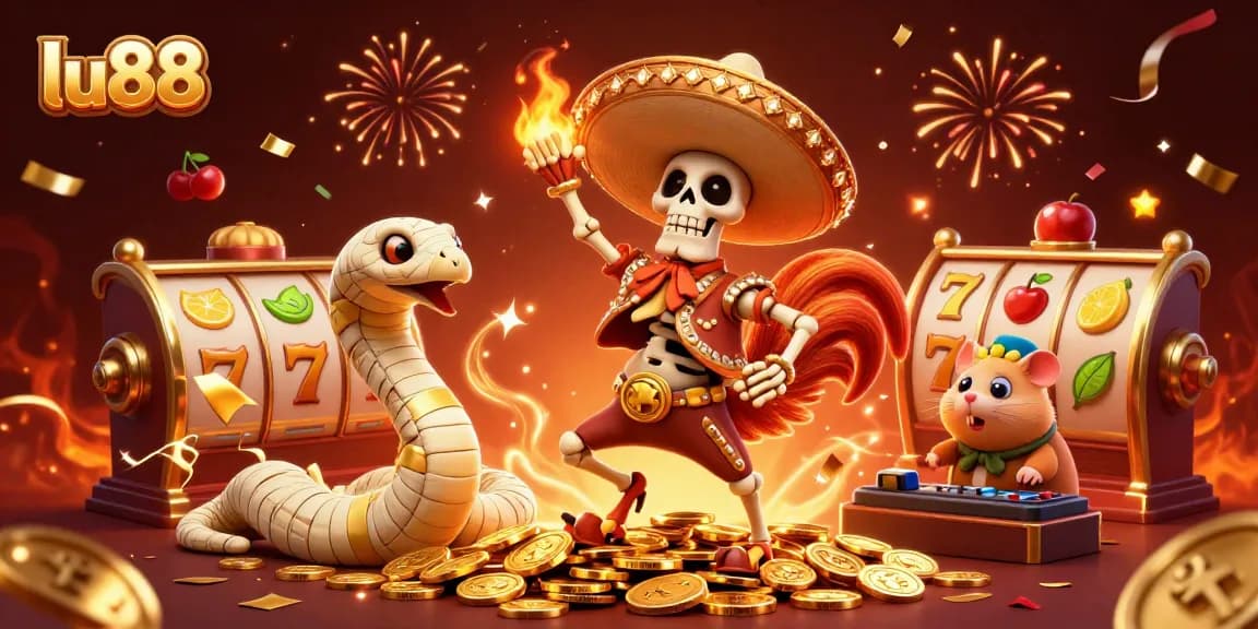 Experience winning slots with lu88 featuring vibrant characters dancing on golden coins.