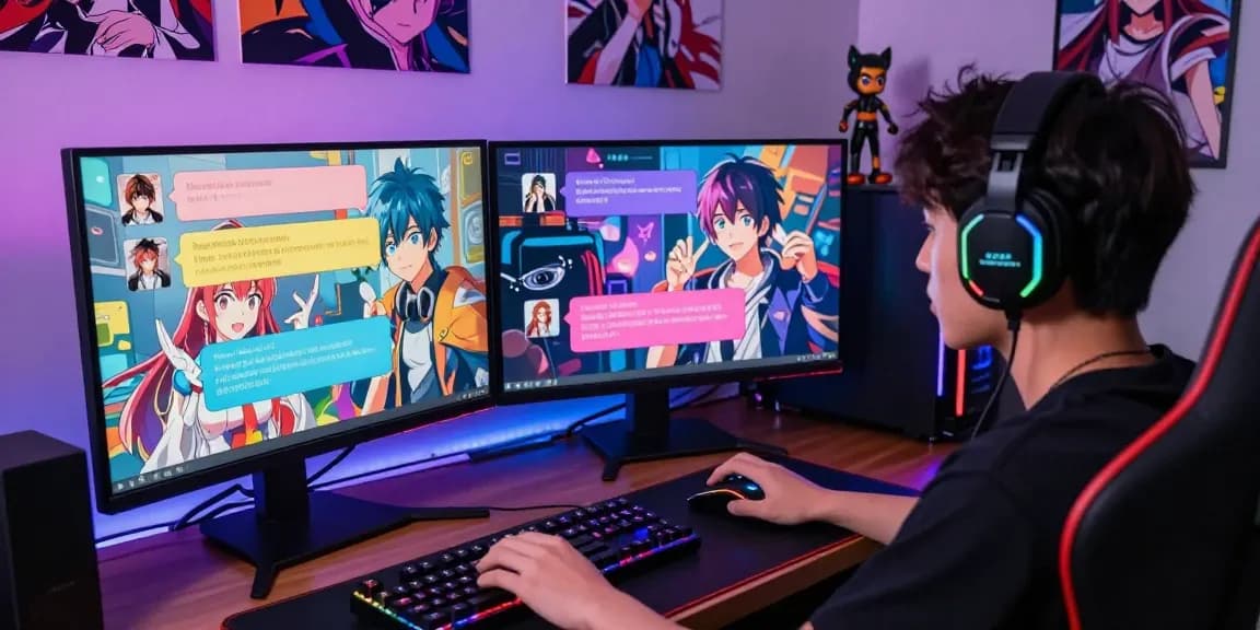 Engaging AI ecchi chat experience with vibrant characters in a cozy gaming setup.
