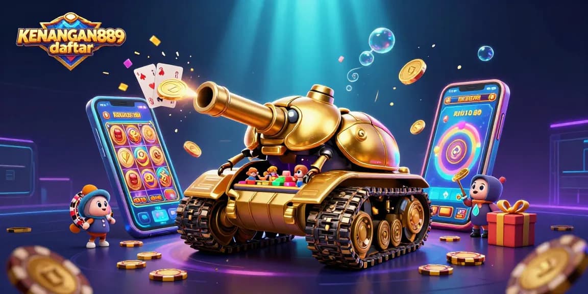 Experience the thrill of KENANGAN889 daftar with a vibrant 3D scene showcasing a unique casino adventure.