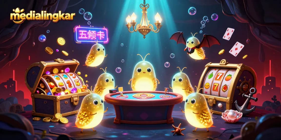 medialingkar engages players in a vibrant cave casino illuminated by unique glowworm characters.
