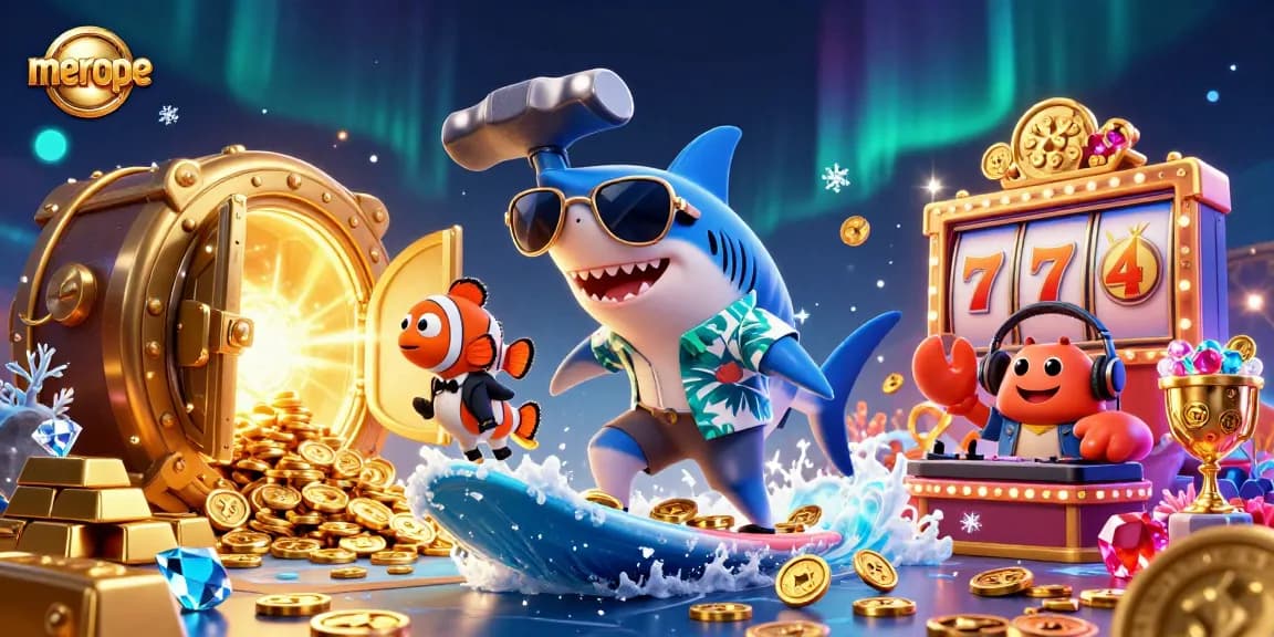 Spin the reels at meroope with a party of characters amidst gold coins and treasure.