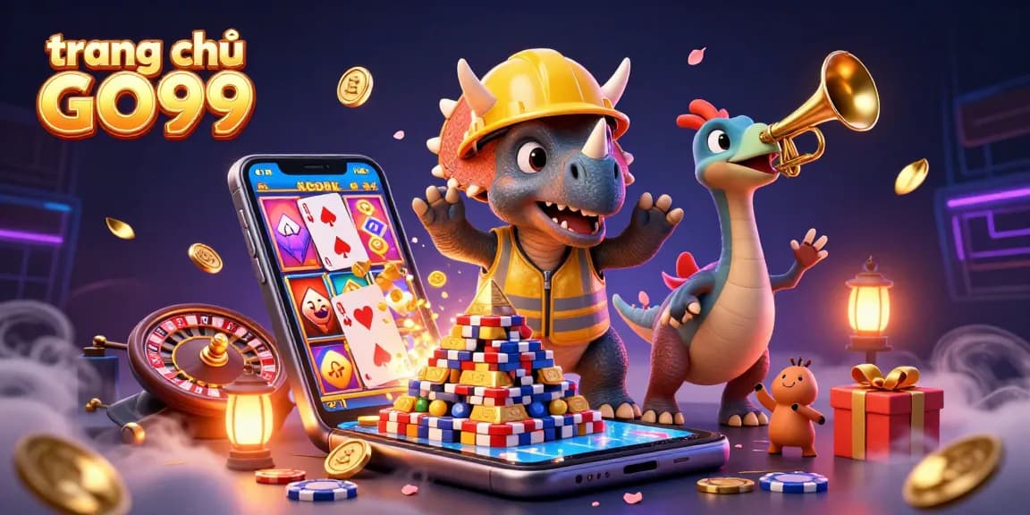 Experience the excitement at trang chủ GO99 with a dynamic 3D casino scene featuring vibrant gaming elements.