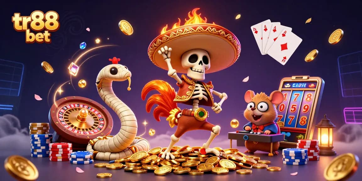 Experience excitement with tr88 bet in a vibrant 3D casino scene featuring dynamic characters and glowing elements.