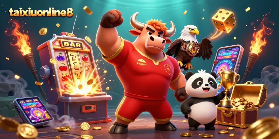 Engage with excitement at taixiuonline8, witnessing the jackpot explosion in this vibrant 3D casino scene.