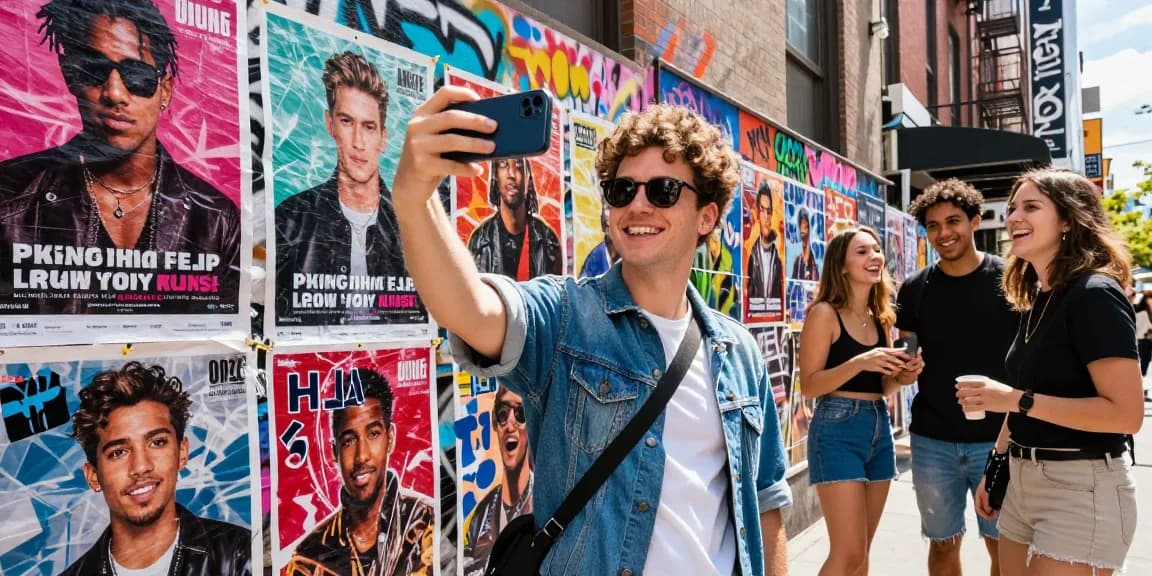 Discover which celebs I look like while taking a selfie in a vibrant urban setting.