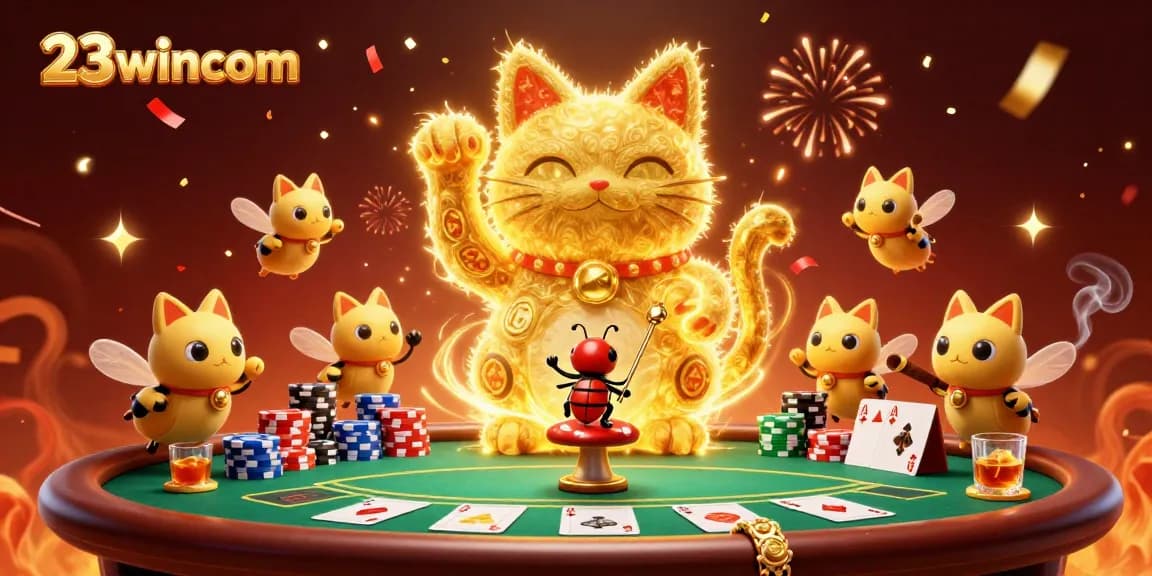 Experience thrilling gaming action at 23wincom with vibrant casino elements in this dynamic scene.