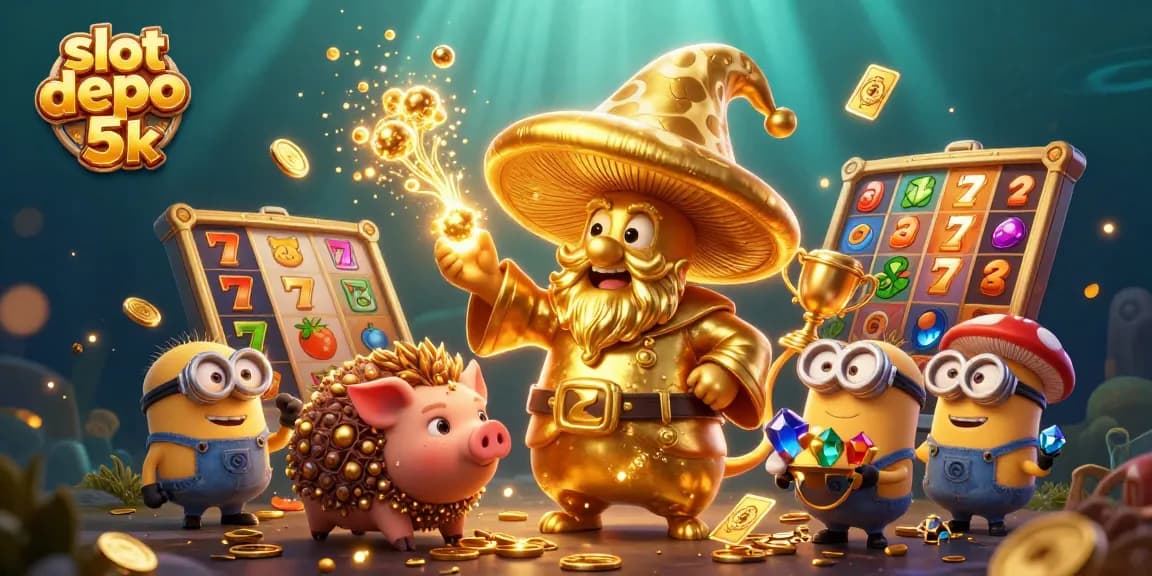 Engage with thrilling slot depo 5k experiences in this vibrant 3D gaming illustration.