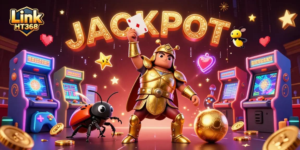 Win big with Link HT368 in a vibrant casino scene featuring exciting gaming elements.