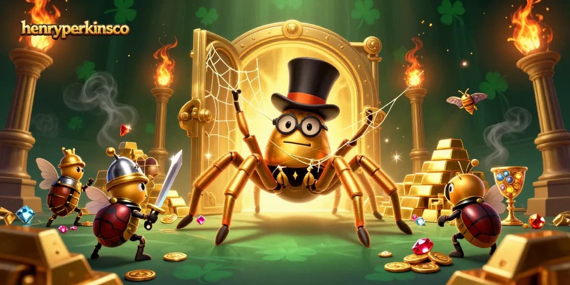 Experience thrilling gameplay with henryperkinsco as brave knight faces a golden tarantula in a casino.