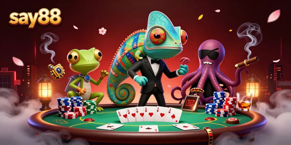 Experience thrilling wins with say88's dynamic casino scene illustrated in 3D.
