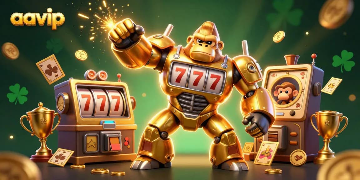 AAVIP provides thrilling casino entertainment with dynamic slot machines featuring a golden gorilla mech.