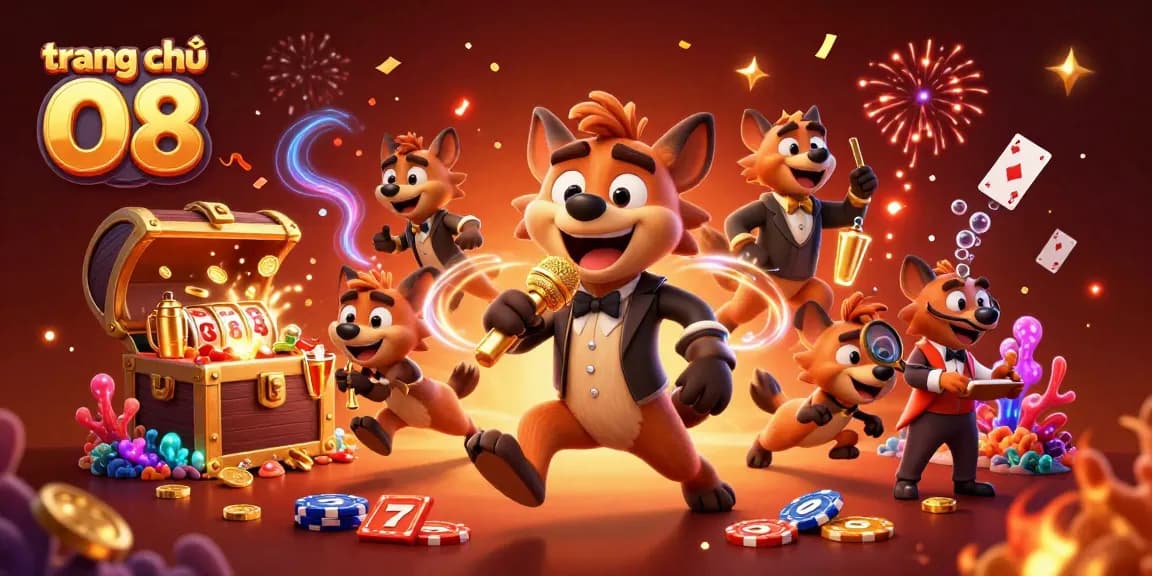 Engage with the dynamic scene at trang chủ O8 featuring hyena characters in a comedy casino club setting.