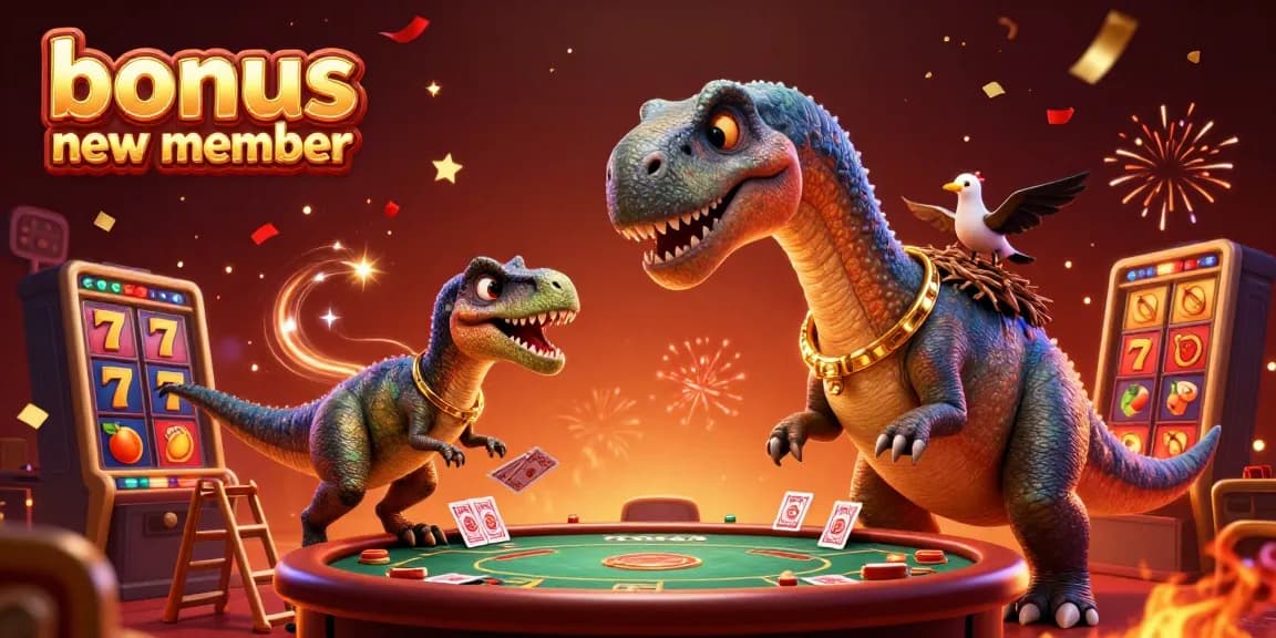 Win big with the bonus new member offer as vibrant 3D characters celebrate in a lively casino