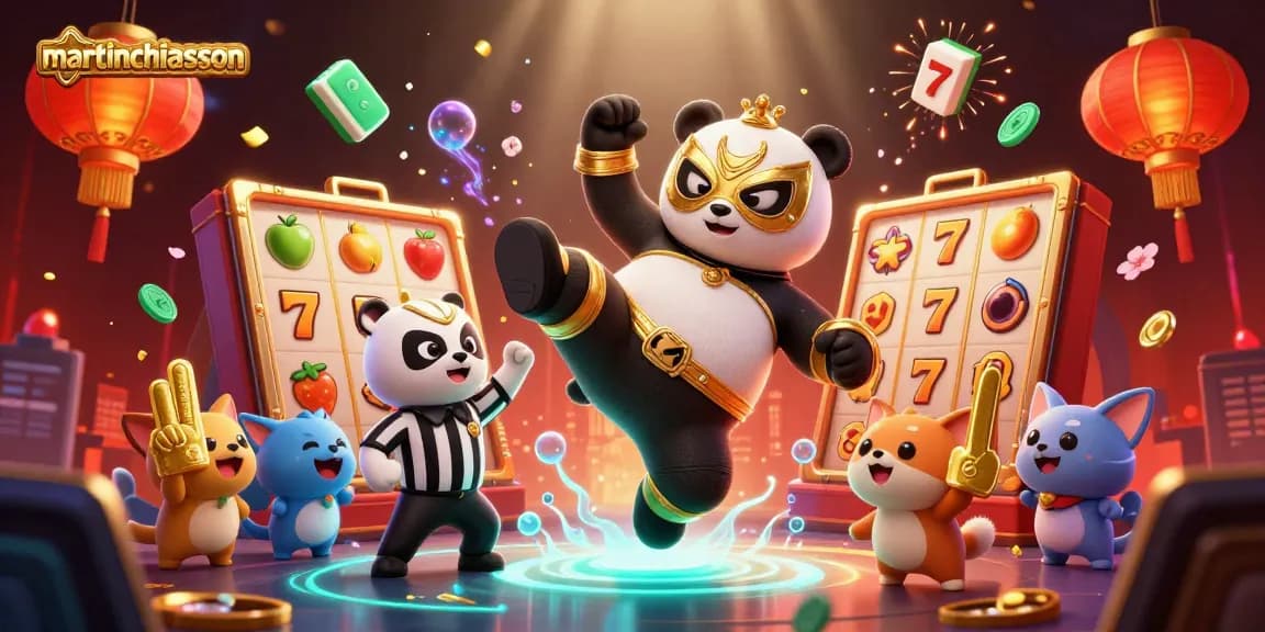 Experience thrilling action at martinchiasson with a panda wrestler and casino game elements.