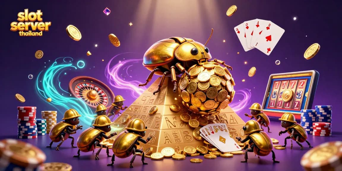 Experience the thrill of slot server thailand with golden coins, beetles, and captivating symbols.