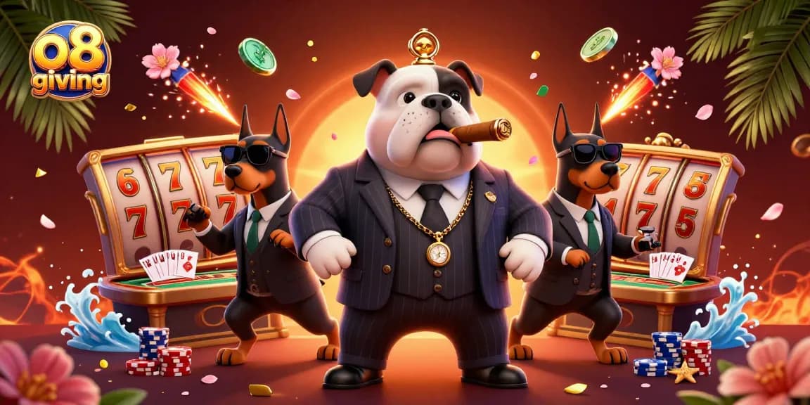 Experience the thrill of winning at o8 giving with dynamic slot reels and a mafia boss scene.