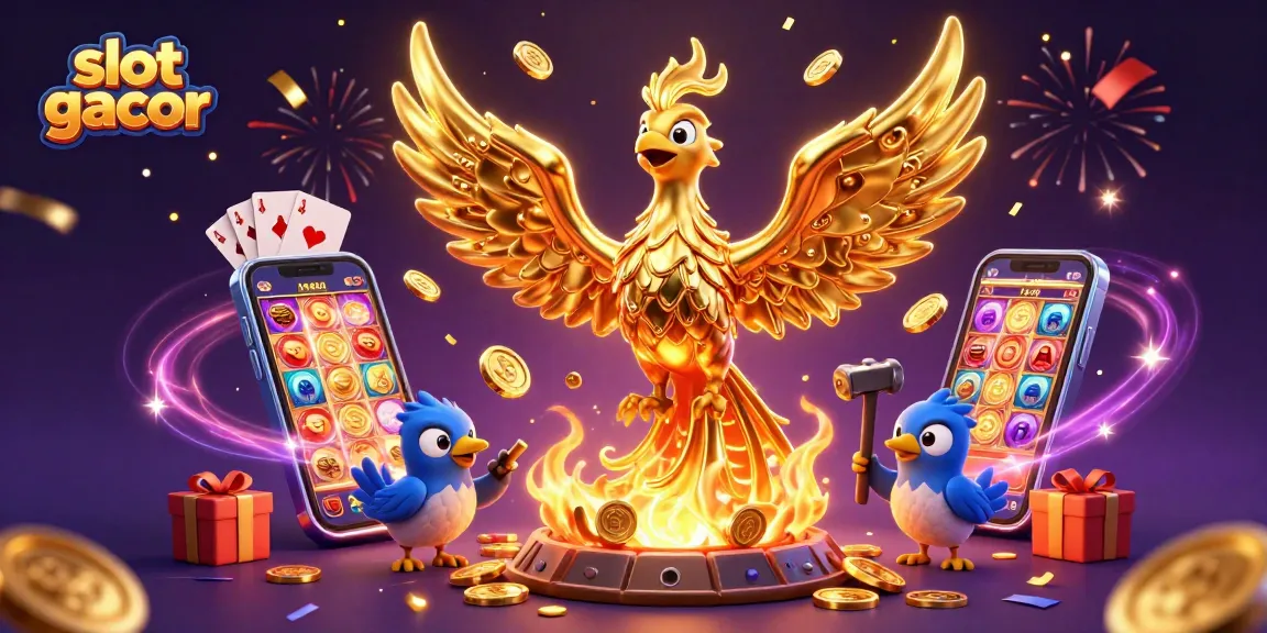Engage with slot gacor; witness a molten metal phoenix creating gold coins amidst dynamic casino elements.