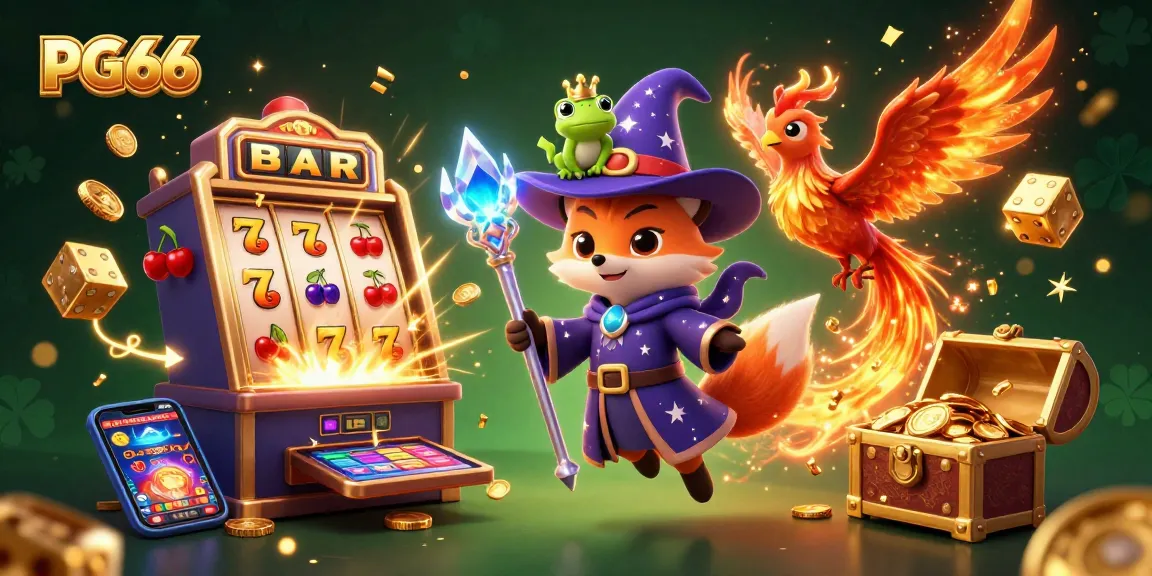 Experience big wins at PG66 with an enchanting wizard fox, phoenix, and treasure-filled slot machine.