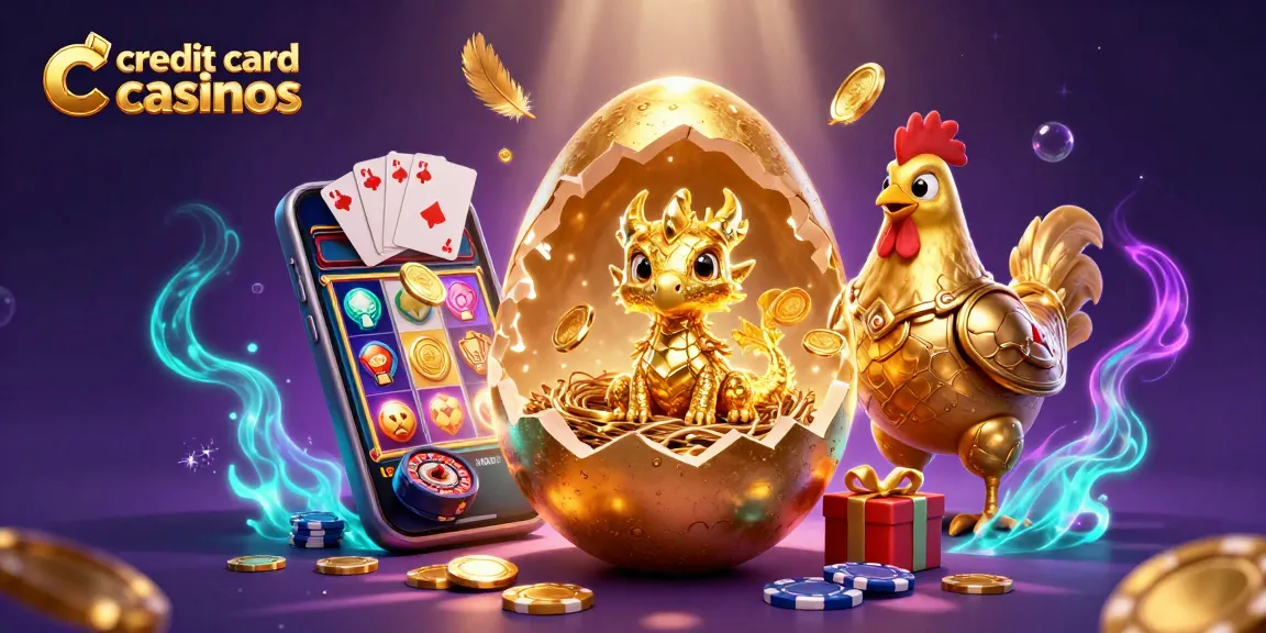 Experience excitement at credit card casinos with a golden dragon and dynamic gaming elements.