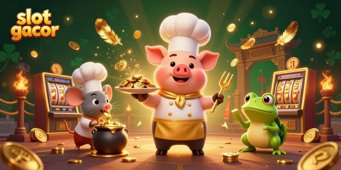 Experience the excitement of slot gacor with our vibrant 3D illustration featuring a chef pig and a gaming scene.
