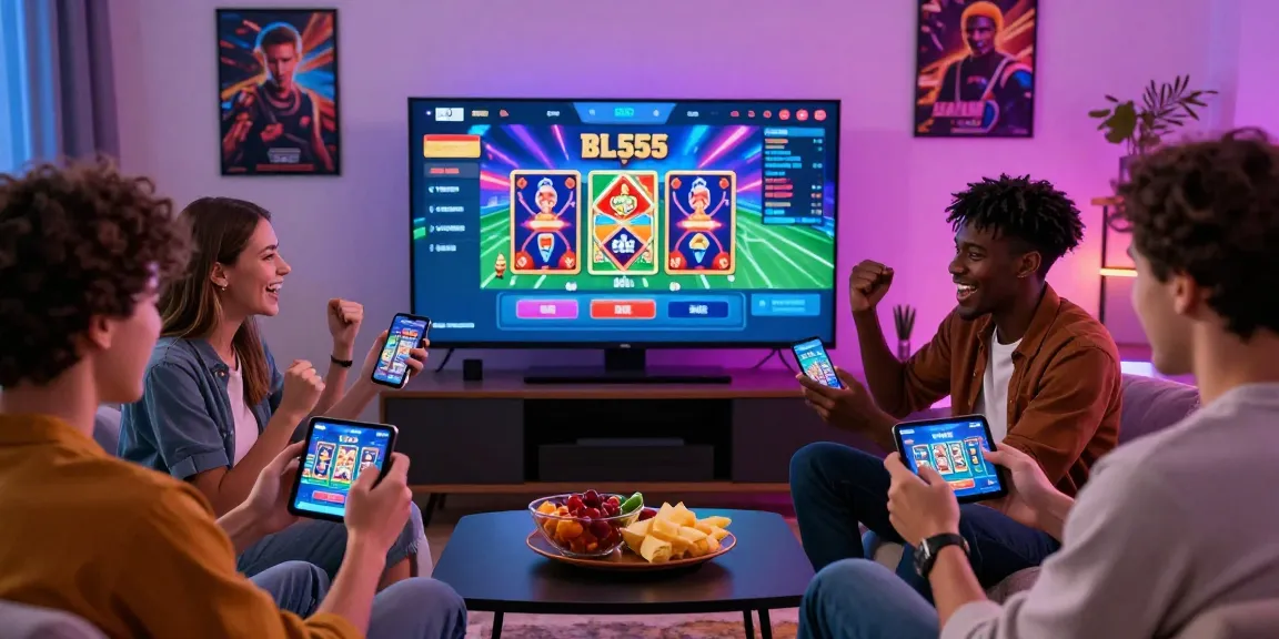 Experience the excitement of gaming on https://bl555.solutions/ with friends in a vibrant living room setting.