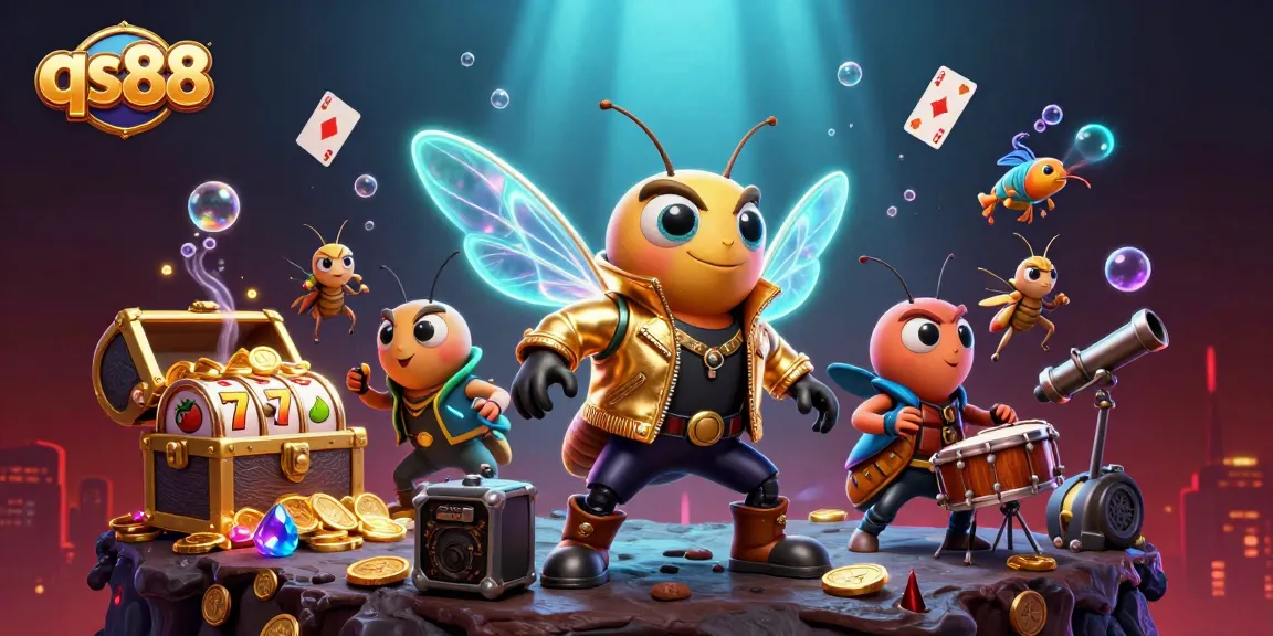 Experience the ultimate gaming action with qs88's vibrant slots and unique characters in a dazzling casino scene.