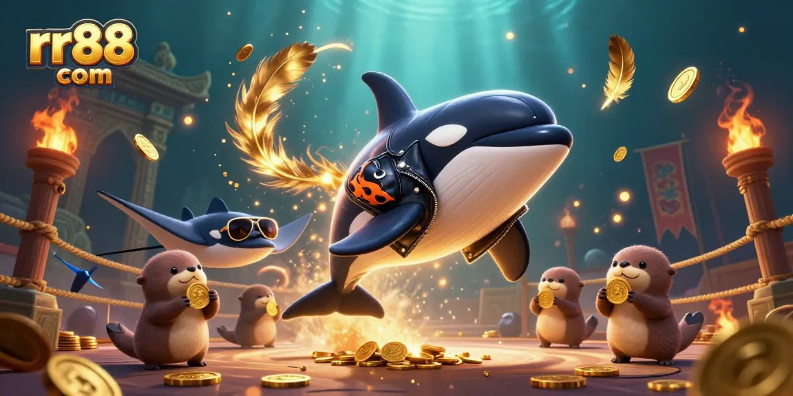 Experience thrilling gaming at rr88 com with vibrant underwater characters celebrating casino wins.