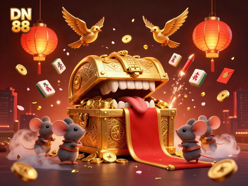 Engage with DN 88's lively casino scene featuring treasure chests and lucky charms.