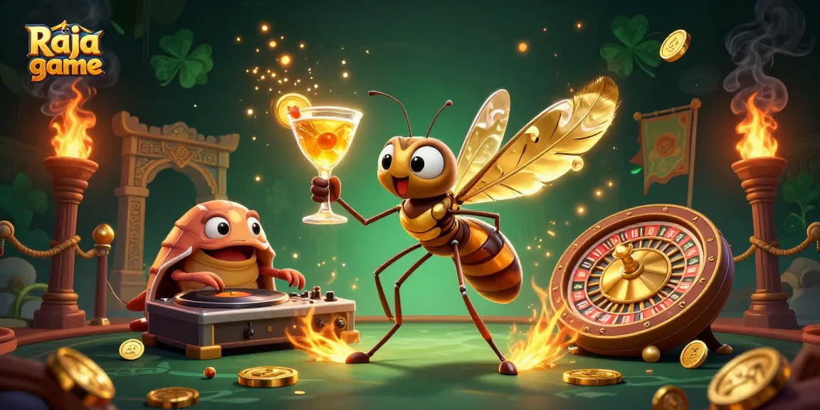 Engage with Raja game exciting elements like golden cocktails, roulette wheels, and vibrant casino atmosphere.