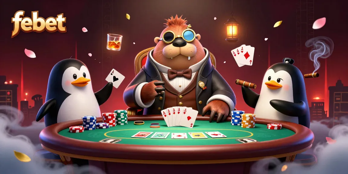 Join the game at febet with a whimsical underwater poker showdown featuring a walrus, penguin dealer, and bluffing pufferfish.