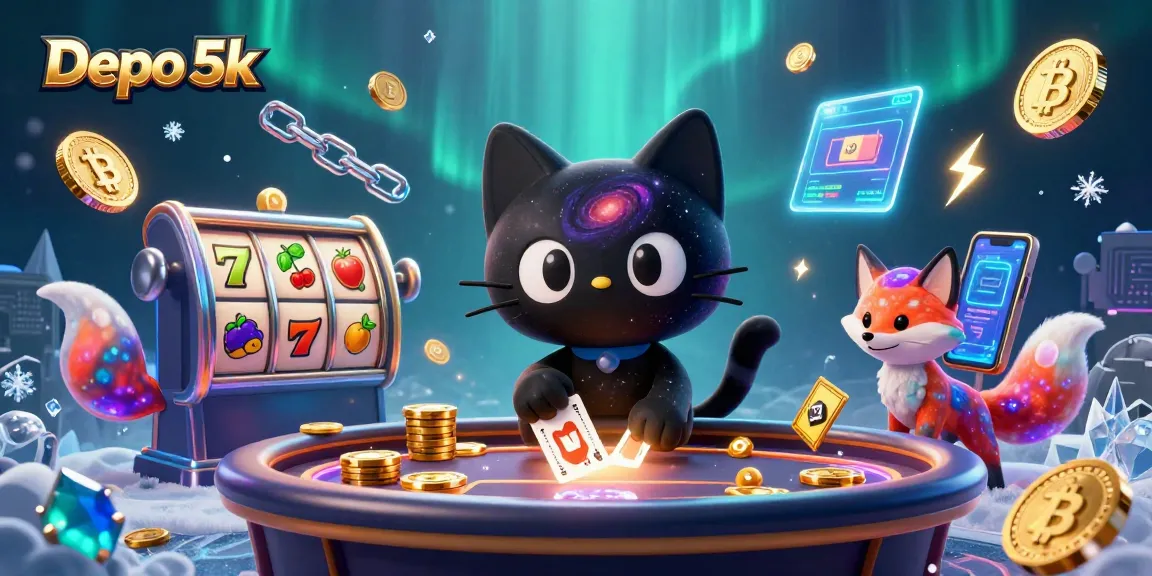 Menggali fitur menarik dari permainan Depo 5k dengan tampilan slot modern dan simbol keberuntungan.