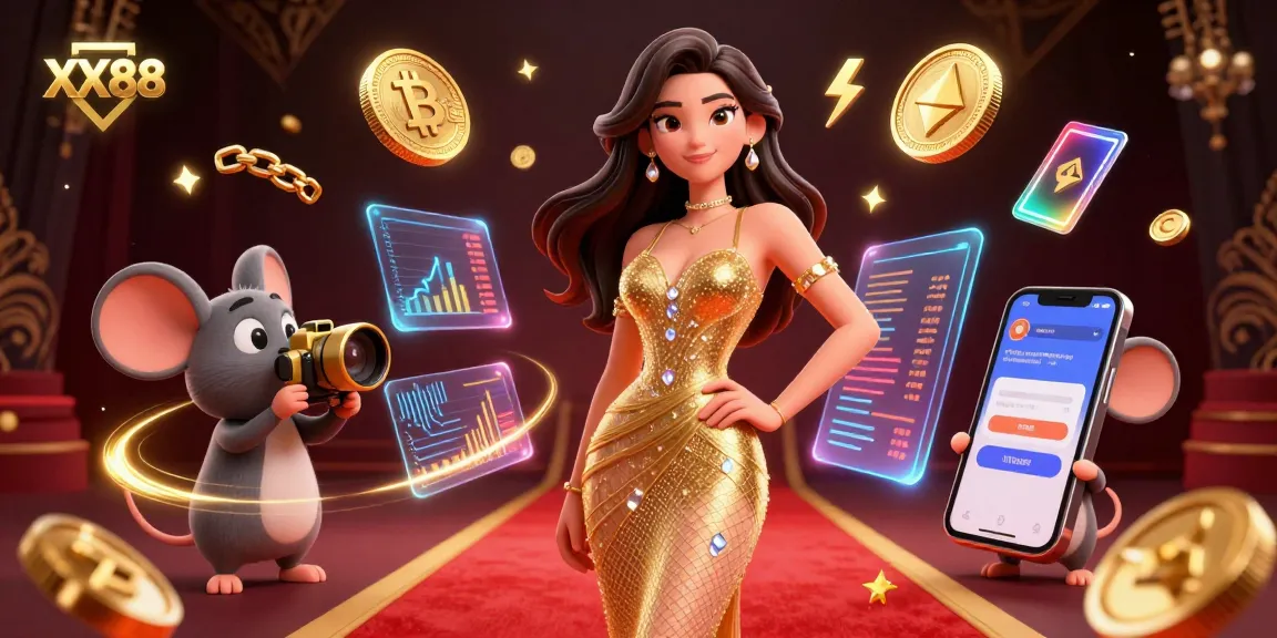 Experience thrilling gaming at XX88 with a glamorous 3D illustration highlighting exciting gambling action and elements.