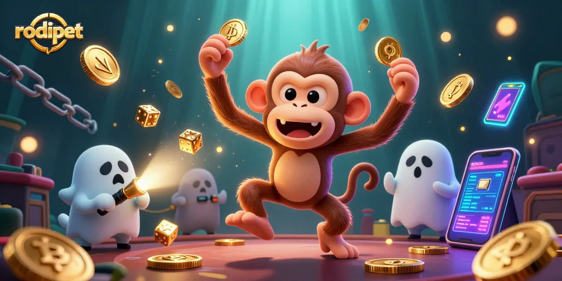 rodipet gaming excitement with a ghost-hunter puppy tracking a poltergeist monkey in a casino