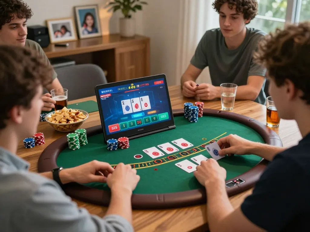 A person enjoying online gambling with nhà cái mb66 on their laptop, engaging in a live dealer game.