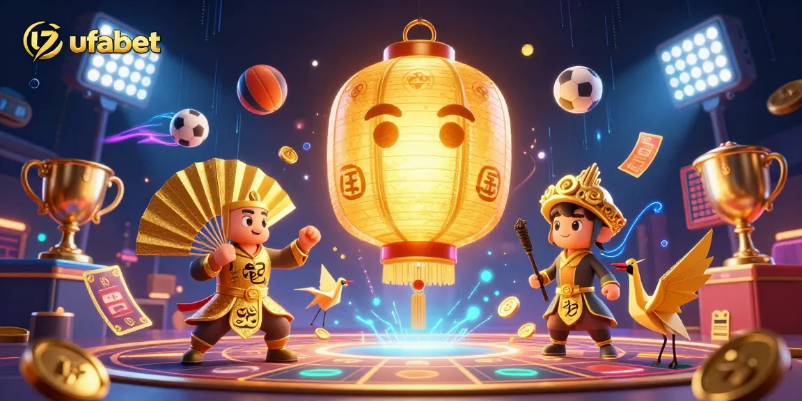 Bet on ufabet with dynamic casino action shown through 3D vibrant characters and sports elements.