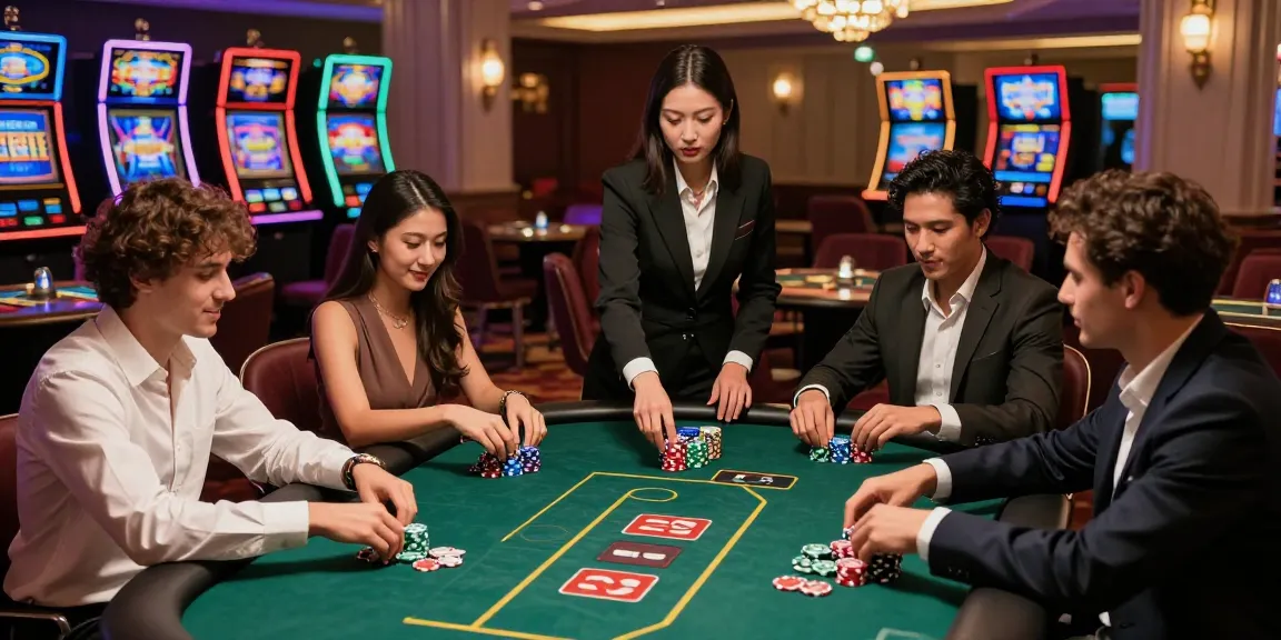 Diverse friends enjoying a lively poker game at an iwin casino, showcasing excitement in a glamorous setting.