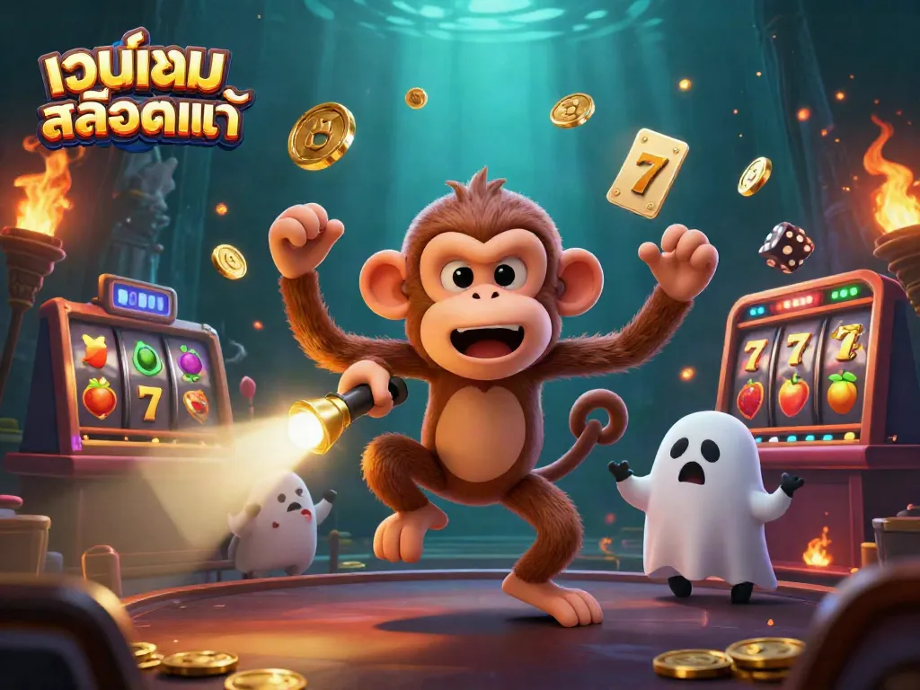 Experience เว็บเกมสล็อตแท้ excitement through dynamic characters and vibrant casino elements in this detailed 3D illustration.